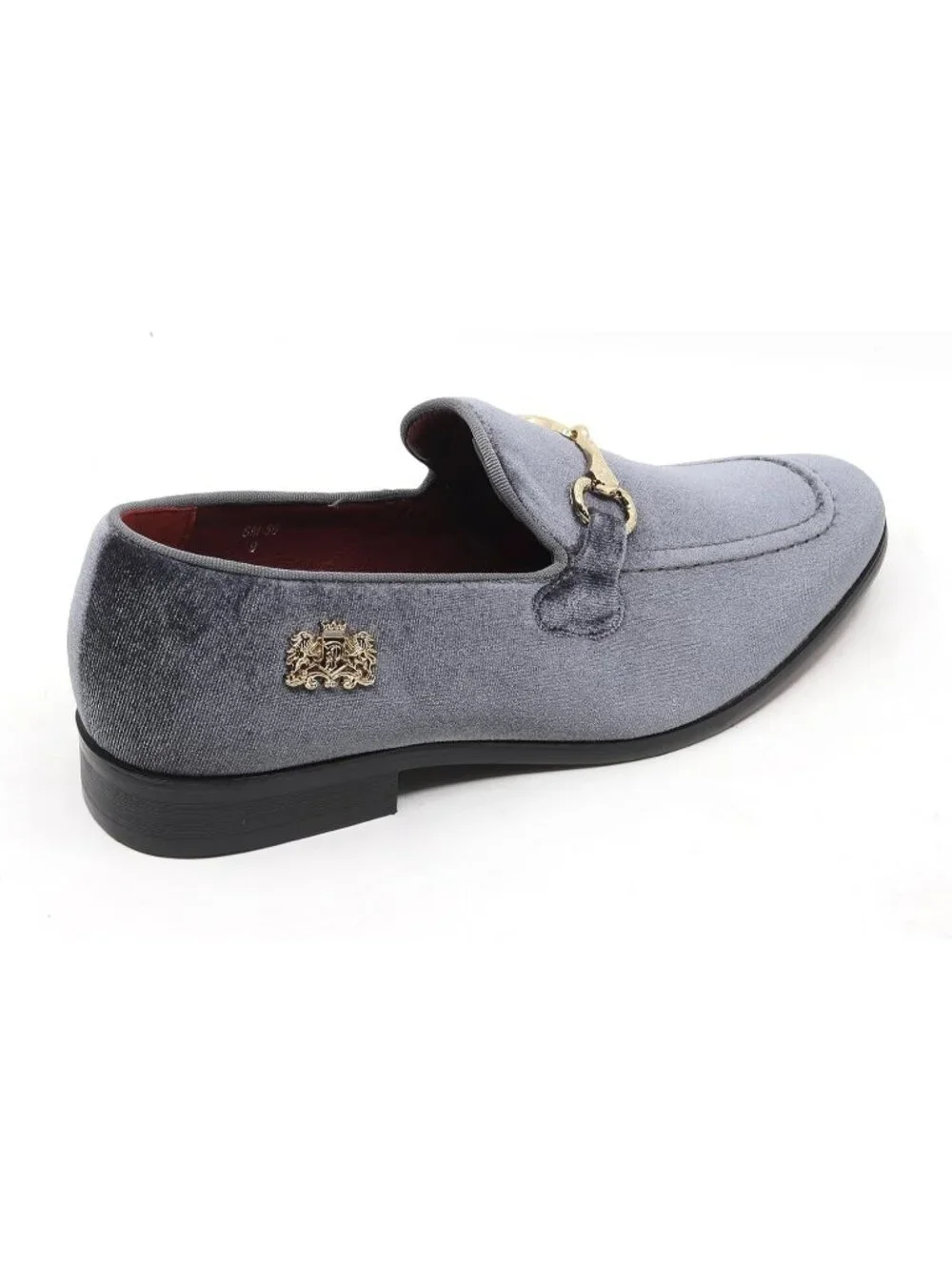 Metrocharm Men's Grey Rubber Velvet Loafers Gold Buckle Slip On Classic Shoes